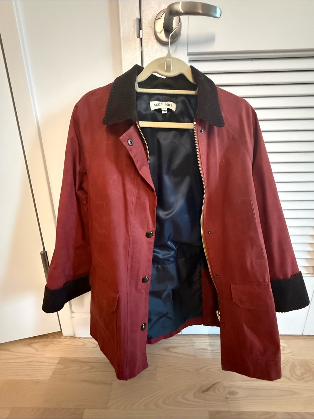 Alex Mill Women's Red waxed Cotton-Blend Jacket with Contrast Collar
